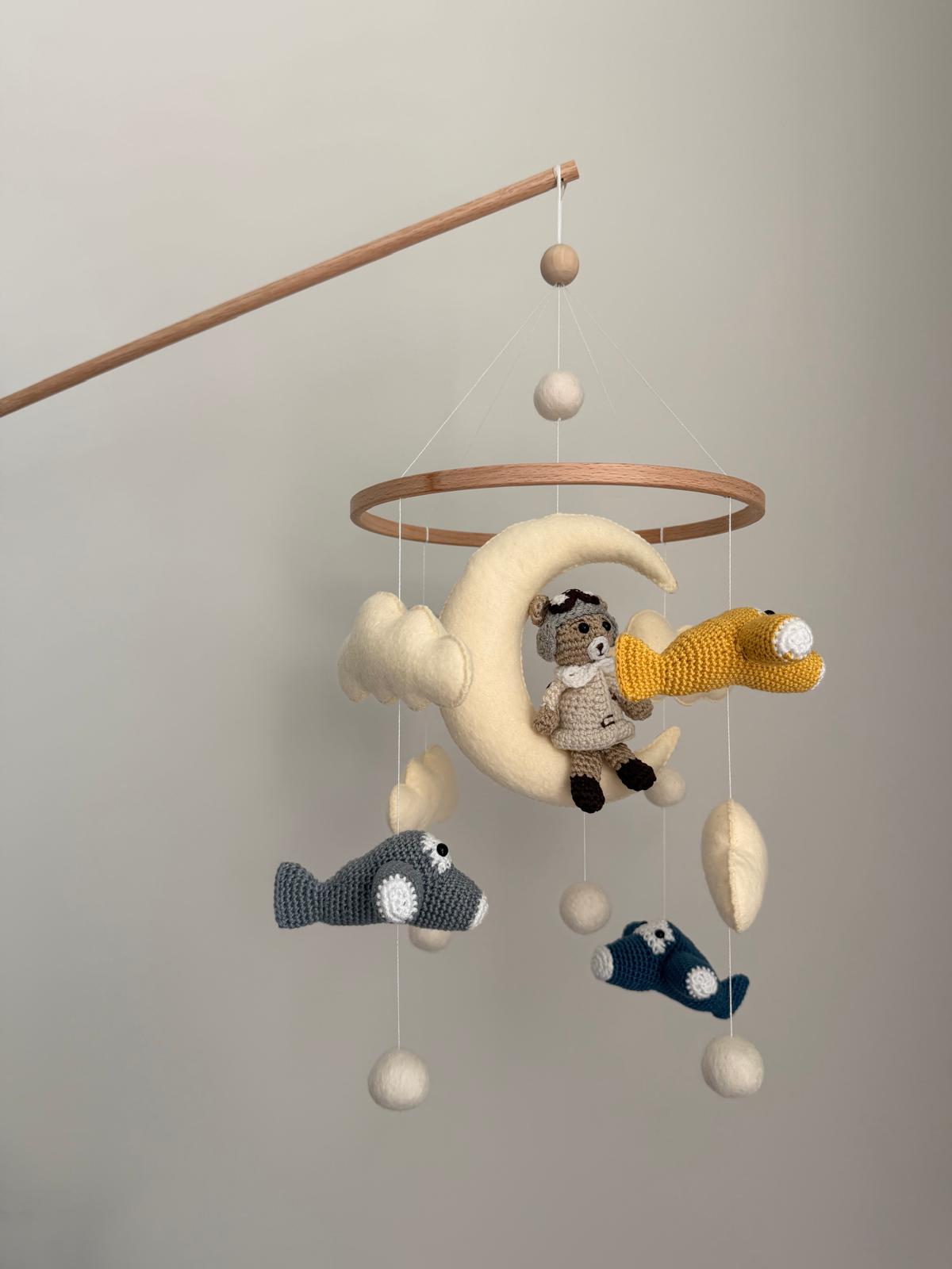Airplane Aviator Bear Baby Crib Mobile
