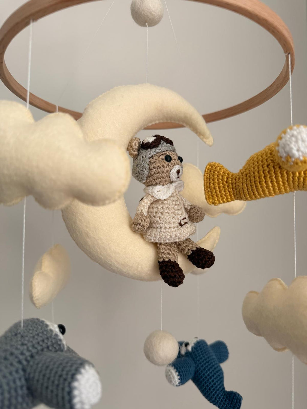Airplane Aviator Bear Baby Crib Mobile