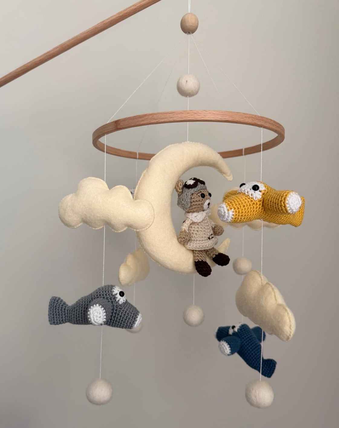 Airplane Aviator Bear Baby Crib Mobile