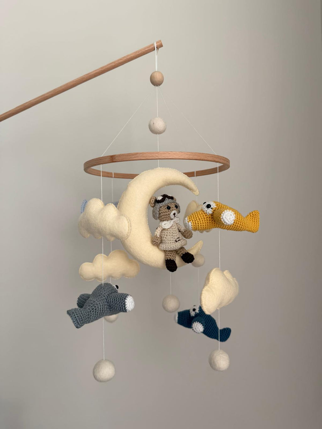 Airplane Aviator Bear Baby Crib Mobile