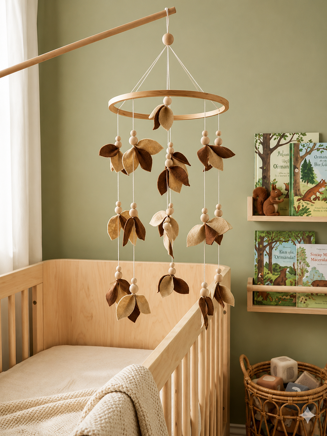Leaf Baby Crib Mobile Brown Felt