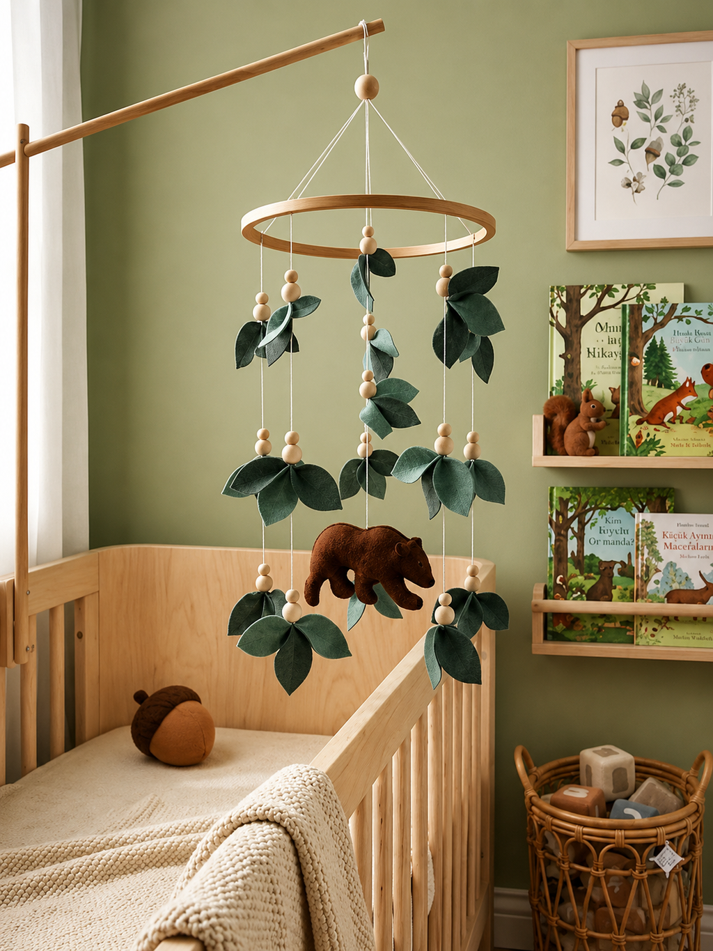 Bear Baby Crib Mobile Leaf Felt Mobile