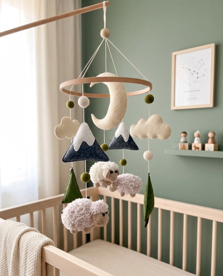 Sheep Baby Crib Mobile Mountain Crib Mobile Crochet Mobile