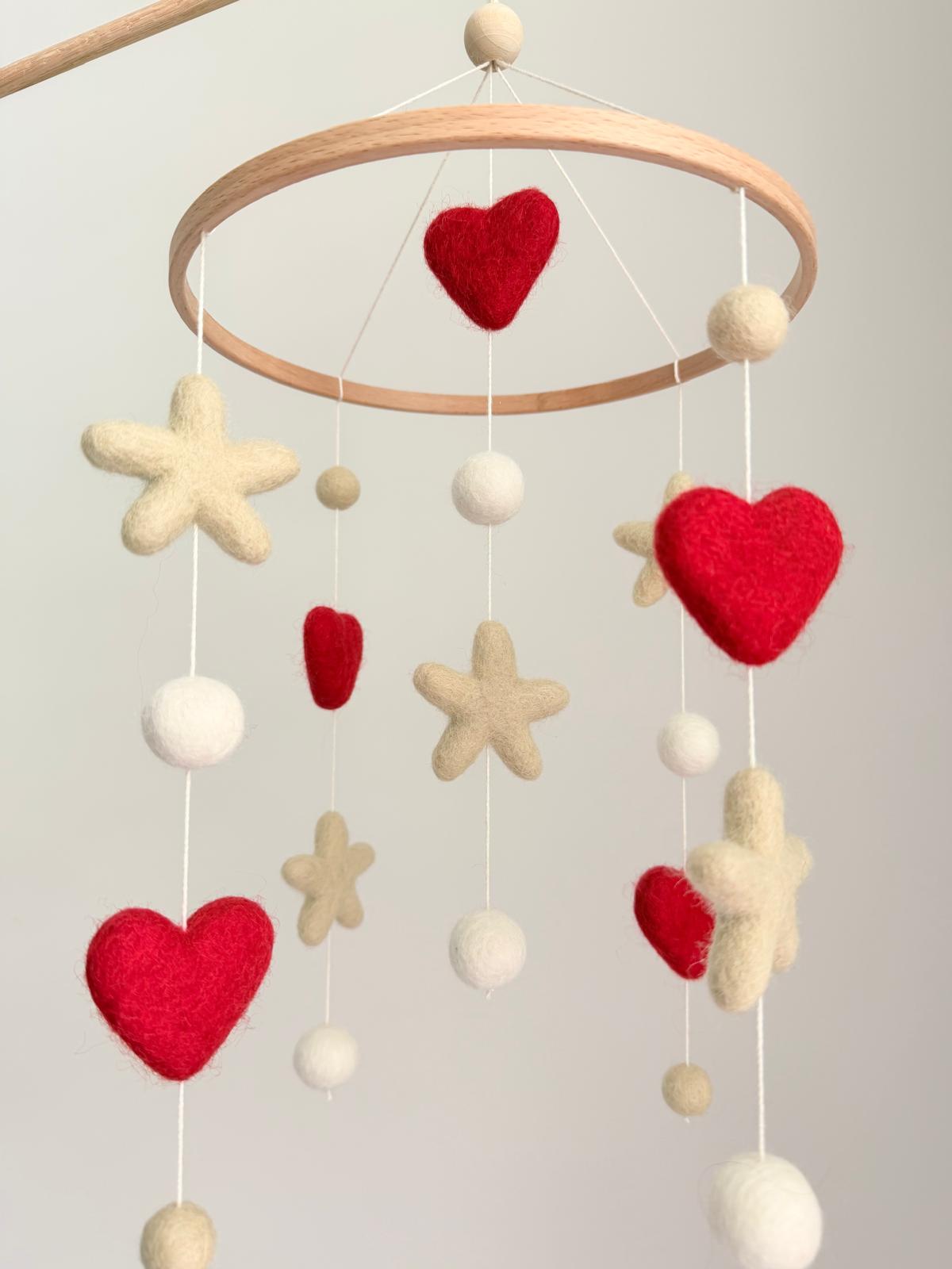 Hearts and Stars Felt Baby Crib Mobile