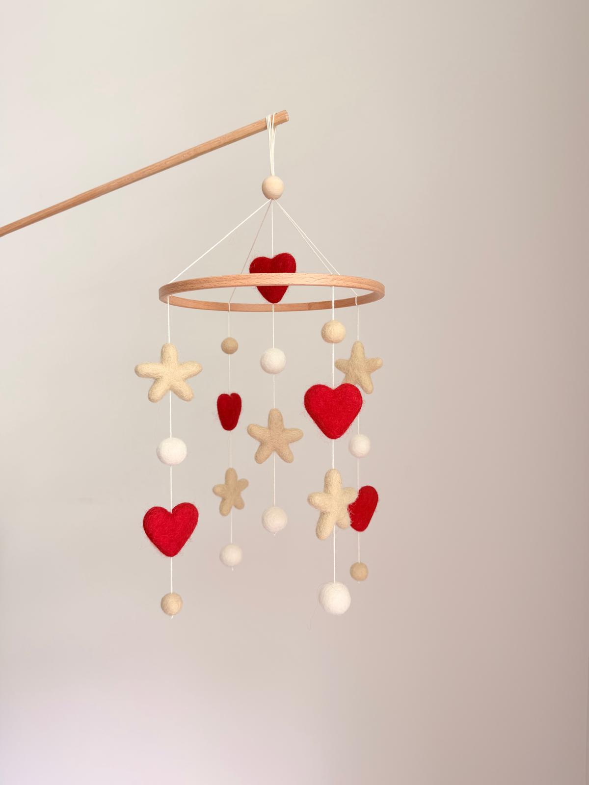 Hearts and Stars Felt Baby Crib Mobile