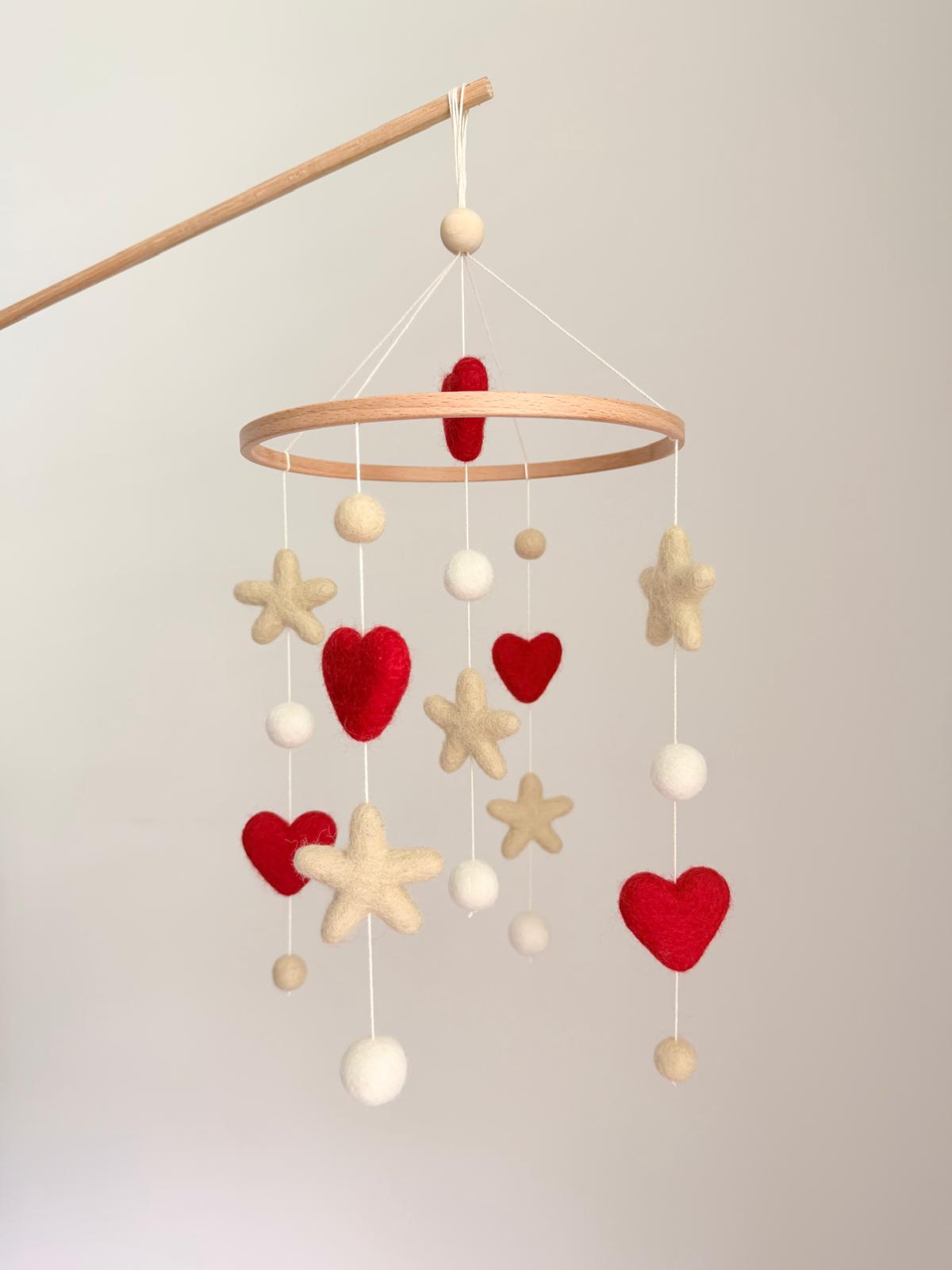 Hearts and Stars Felt Baby Crib Mobile