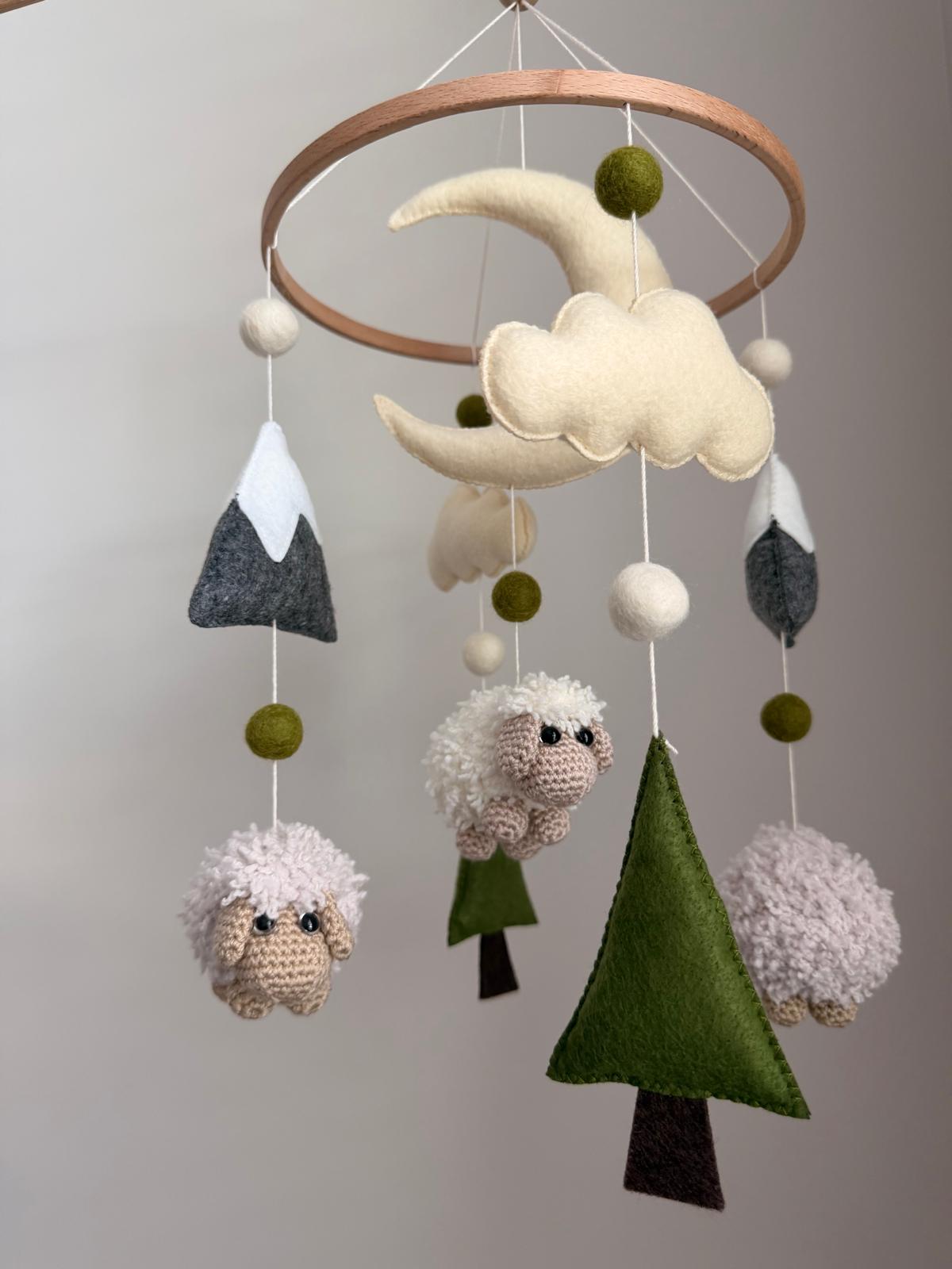 Sheep Baby Crib Mobile Mountain Crib Mobile Crochet Mobile