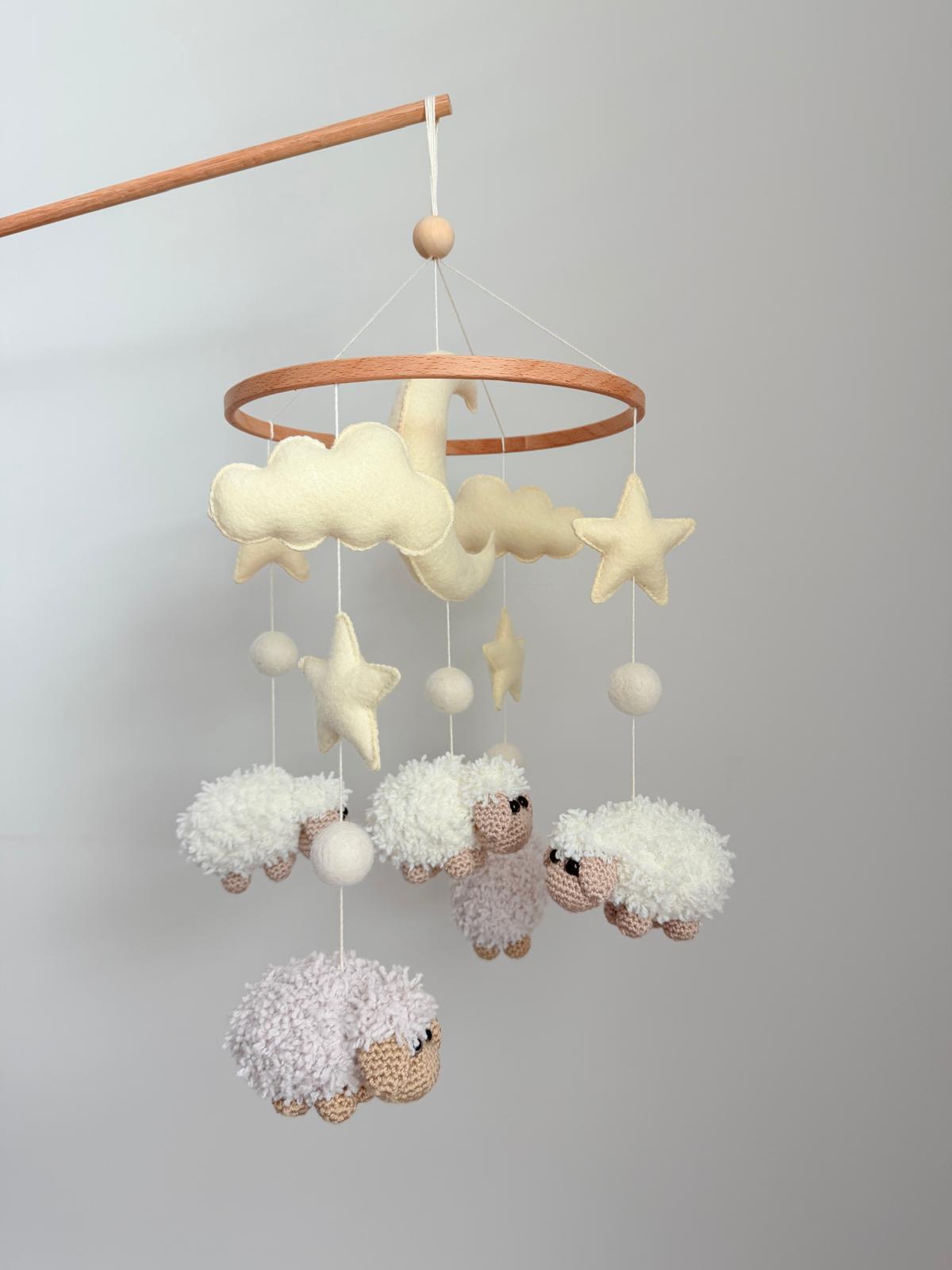 Sheep Baby Crib Mobile with Stars Crochet Mobile