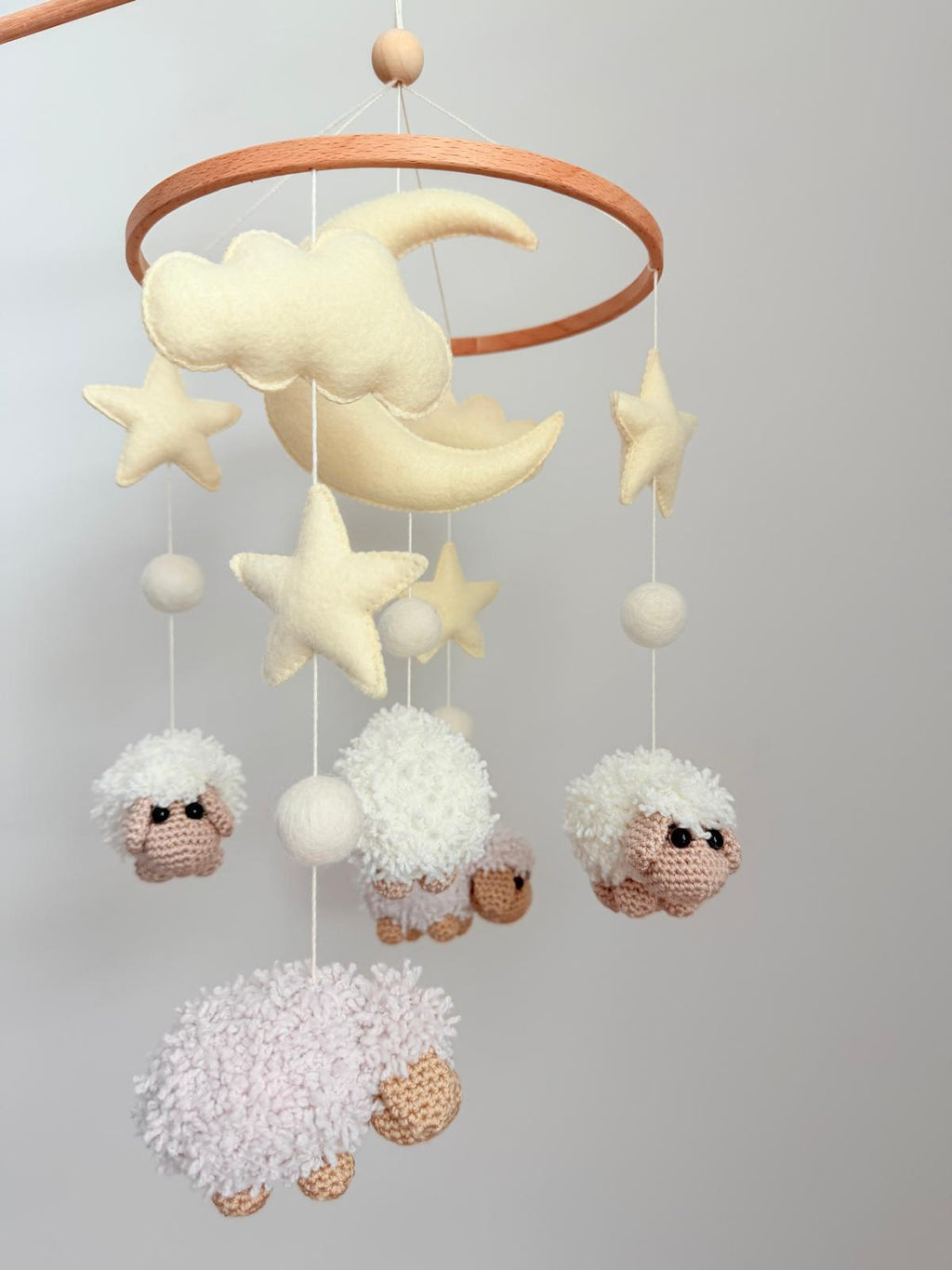 Sheep Baby Crib Mobile with Stars Crochet Mobile