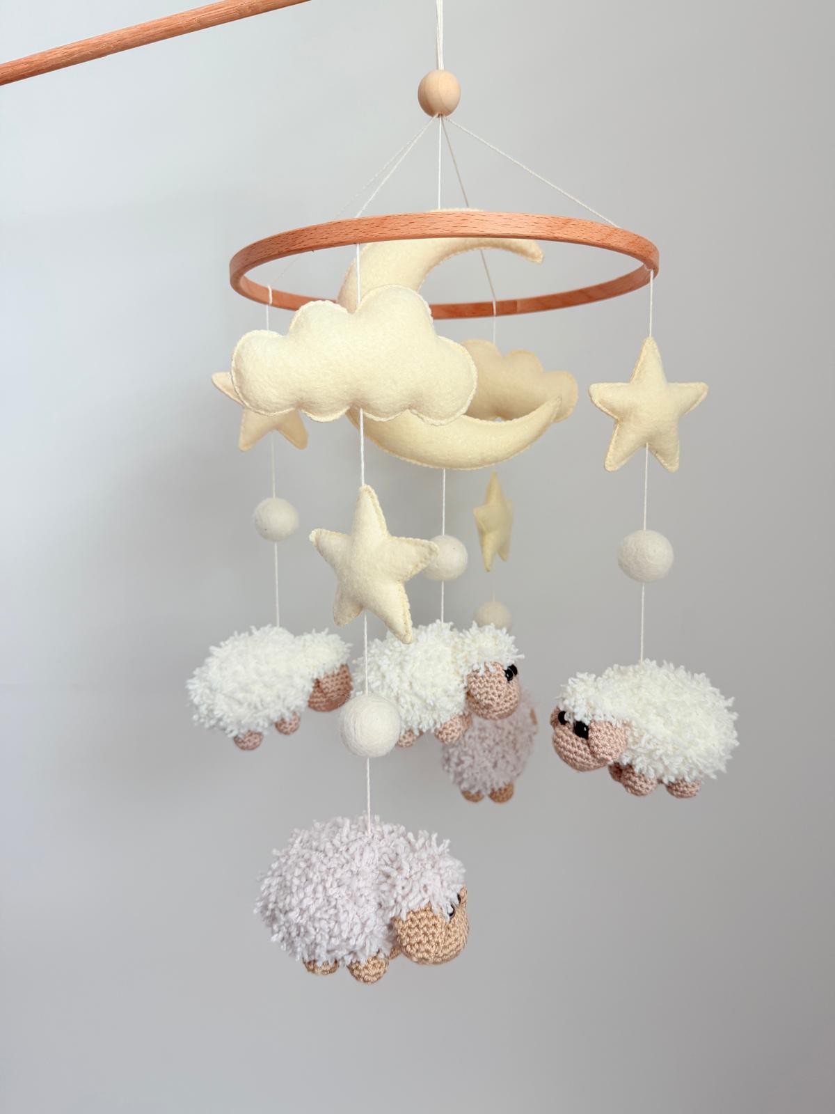 Sheep Baby Crib Mobile with Stars Crochet Mobile