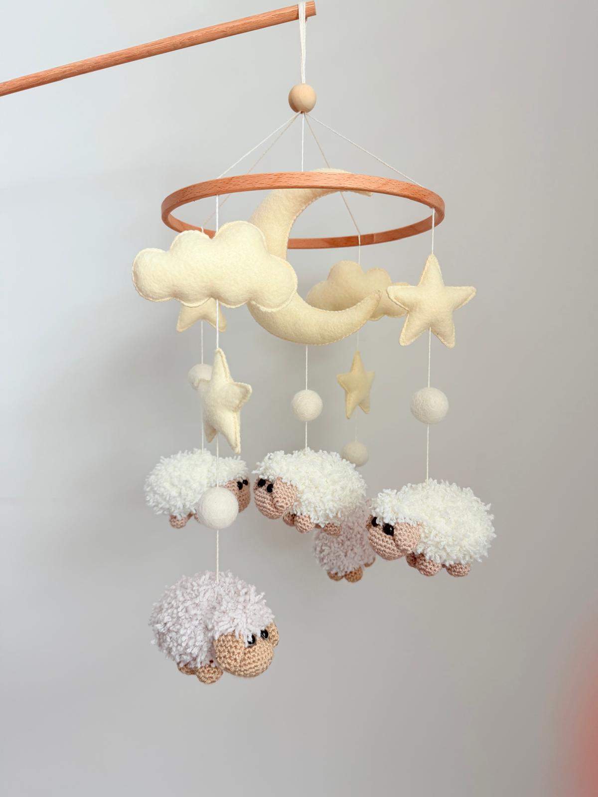 Sheep Baby Crib Mobile with Stars Crochet Mobile