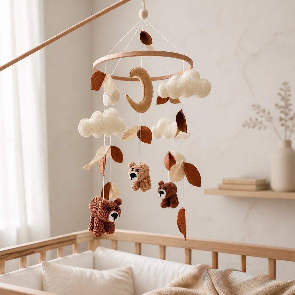 Crochet Bear Baby Crib Mobile Brown