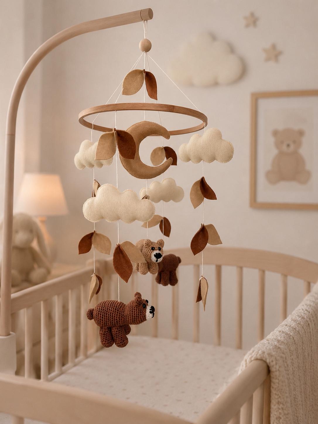 Crochet Bear Baby Crib Mobile Brown