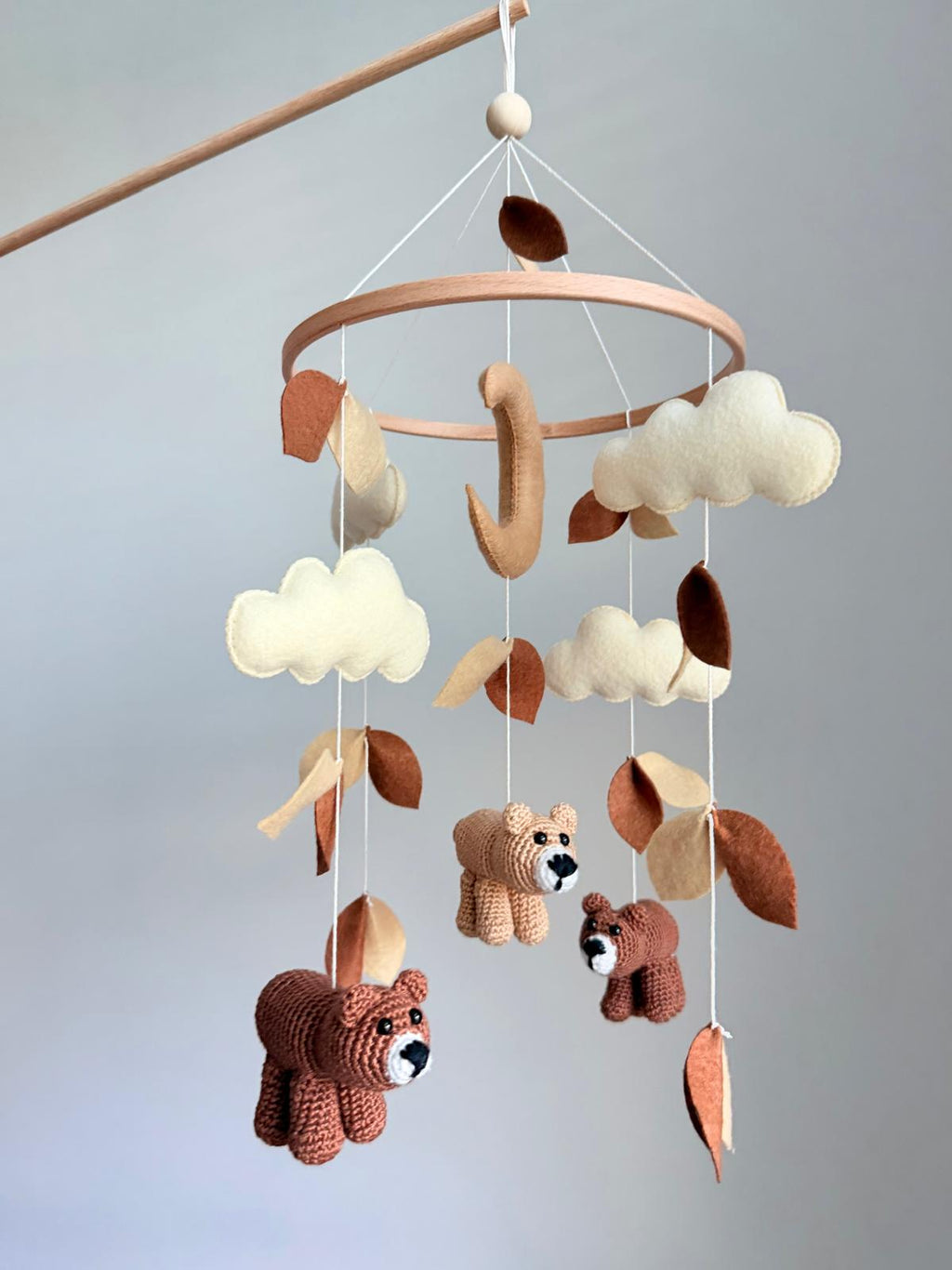 Crochet Bear Baby Crib Mobile Brown