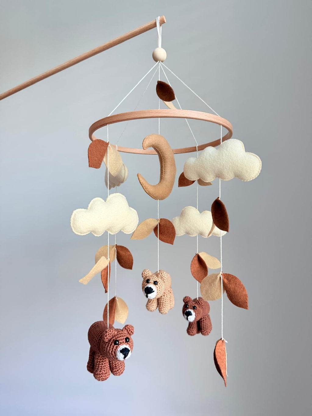 Crochet Bear Baby Crib Mobile Brown