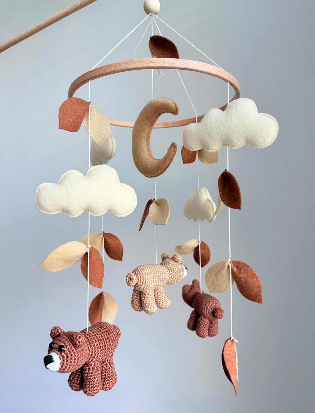 Crochet Bear Baby Crib Mobile Brown