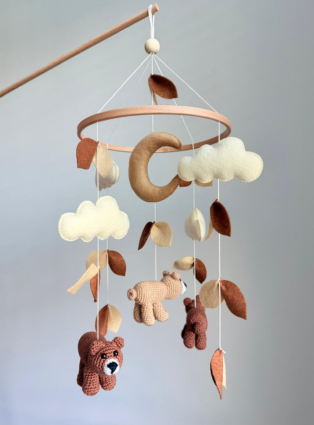 Crochet Bear Baby Crib Mobile Brown