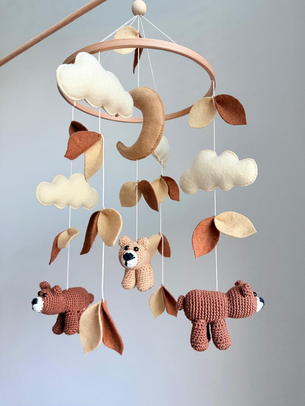 Crochet Bear Baby Crib Mobile Brown