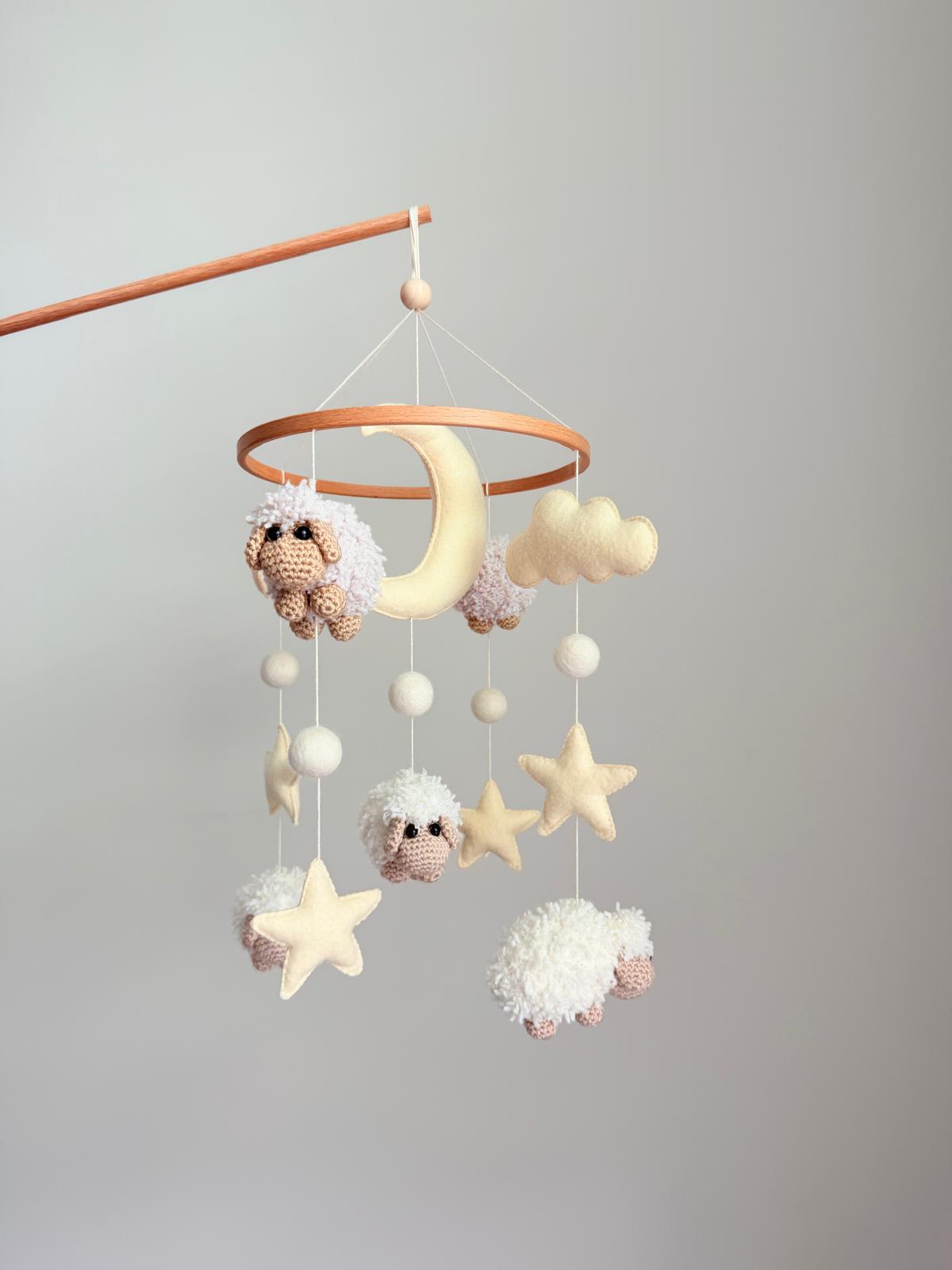 Sheep Baby Crib Mobile with Stars Crochet Mobile
