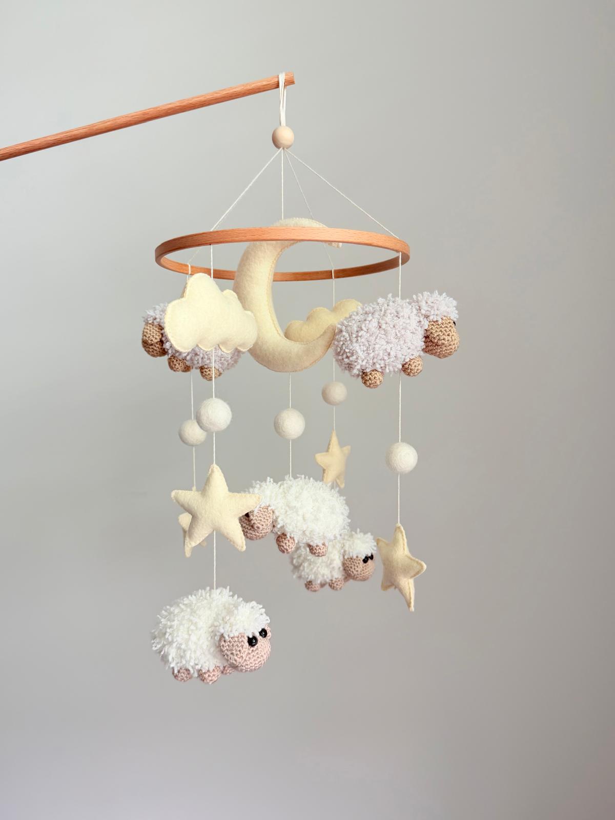 Sheep Baby Crib Mobile with Stars Crochet Mobile