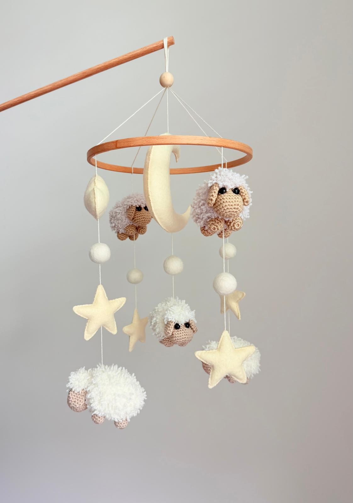 Sheep Baby Crib Mobile with Stars Crochet Mobile