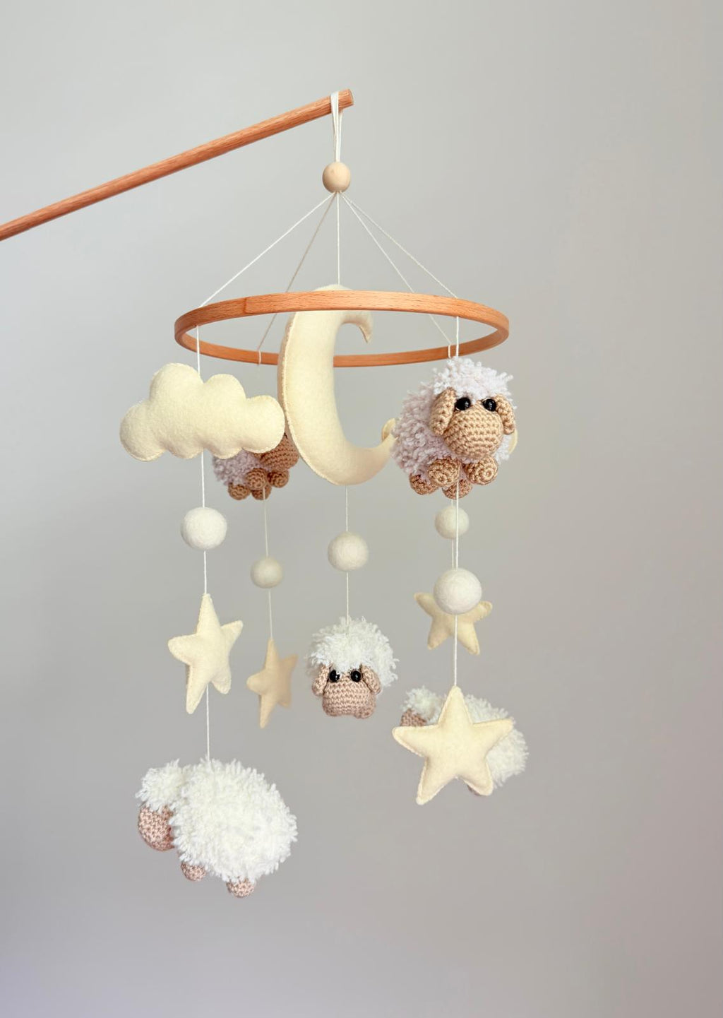 Sheep Baby Crib Mobile with Stars Crochet Mobile