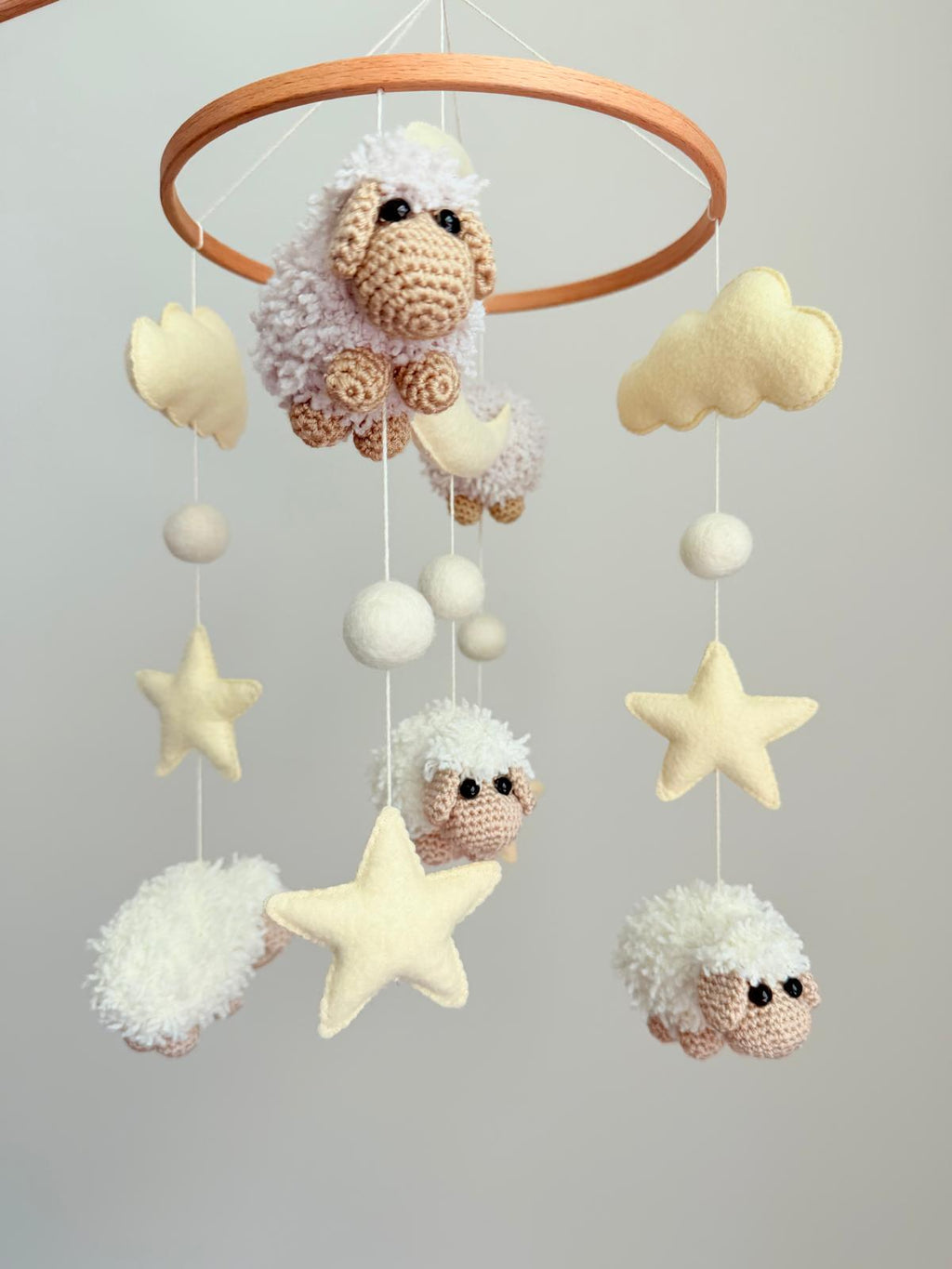 Sheep Baby Crib Mobile with Stars Crochet Mobile