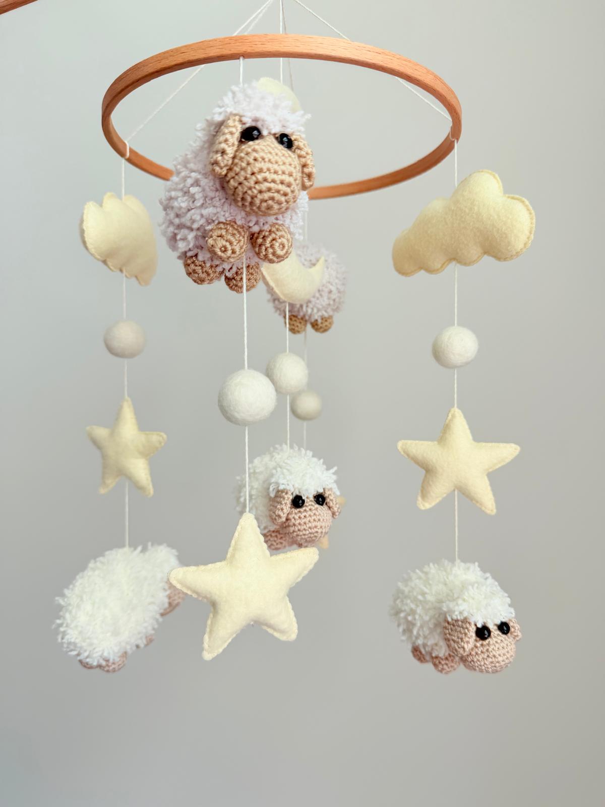 Sheep Baby Crib Mobile with Stars Crochet Mobile