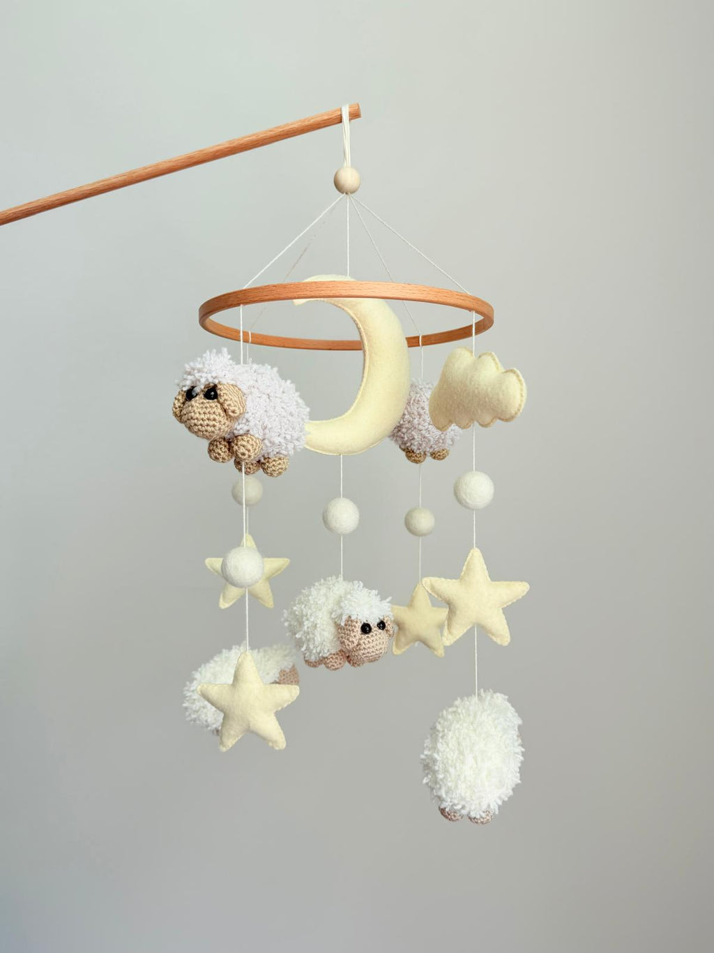 Sheep Baby Crib Mobile with Stars Crochet Mobile