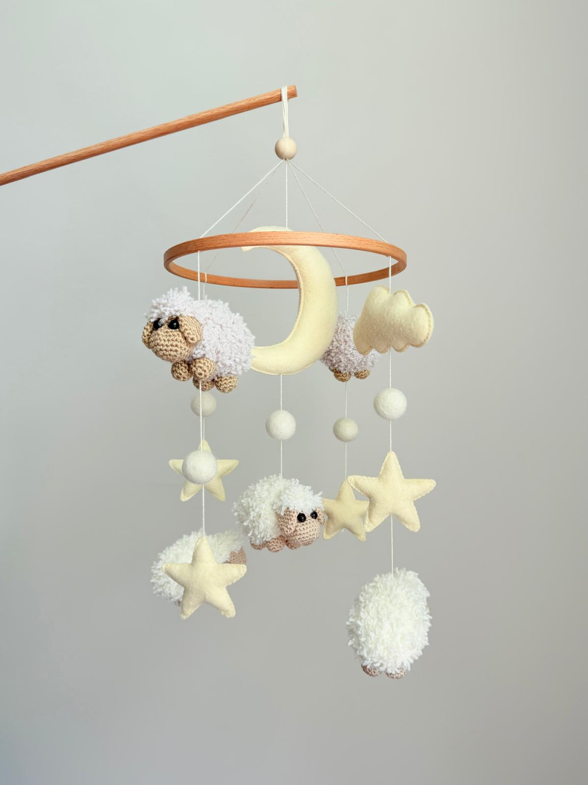 Sheep Baby Crib Mobile with Stars Crochet Mobile