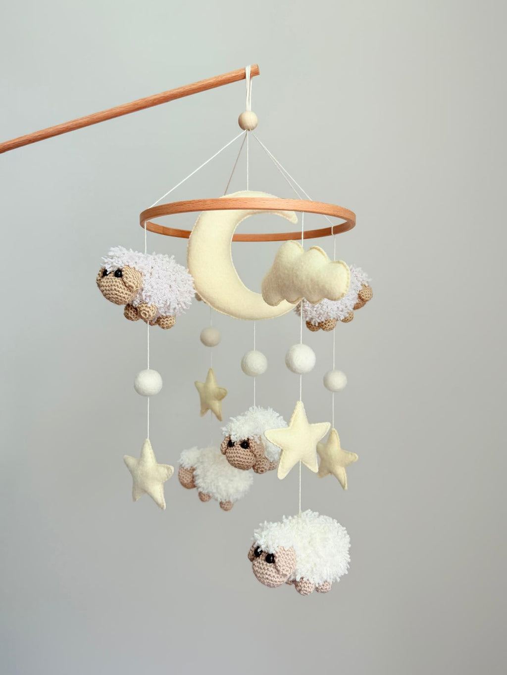 Sheep Baby Crib Mobile with Stars Crochet Mobile