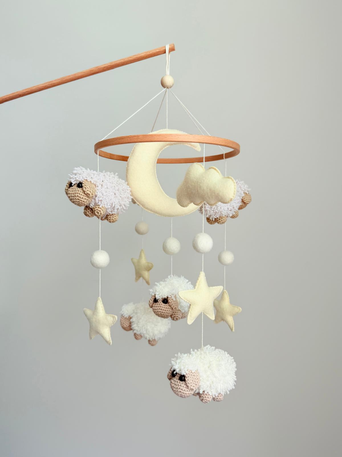 Sheep Baby Crib Mobile with Stars Crochet Mobile