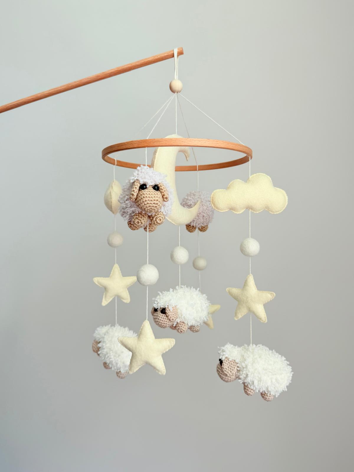 Sheep Baby Crib Mobile with Stars Crochet Mobile