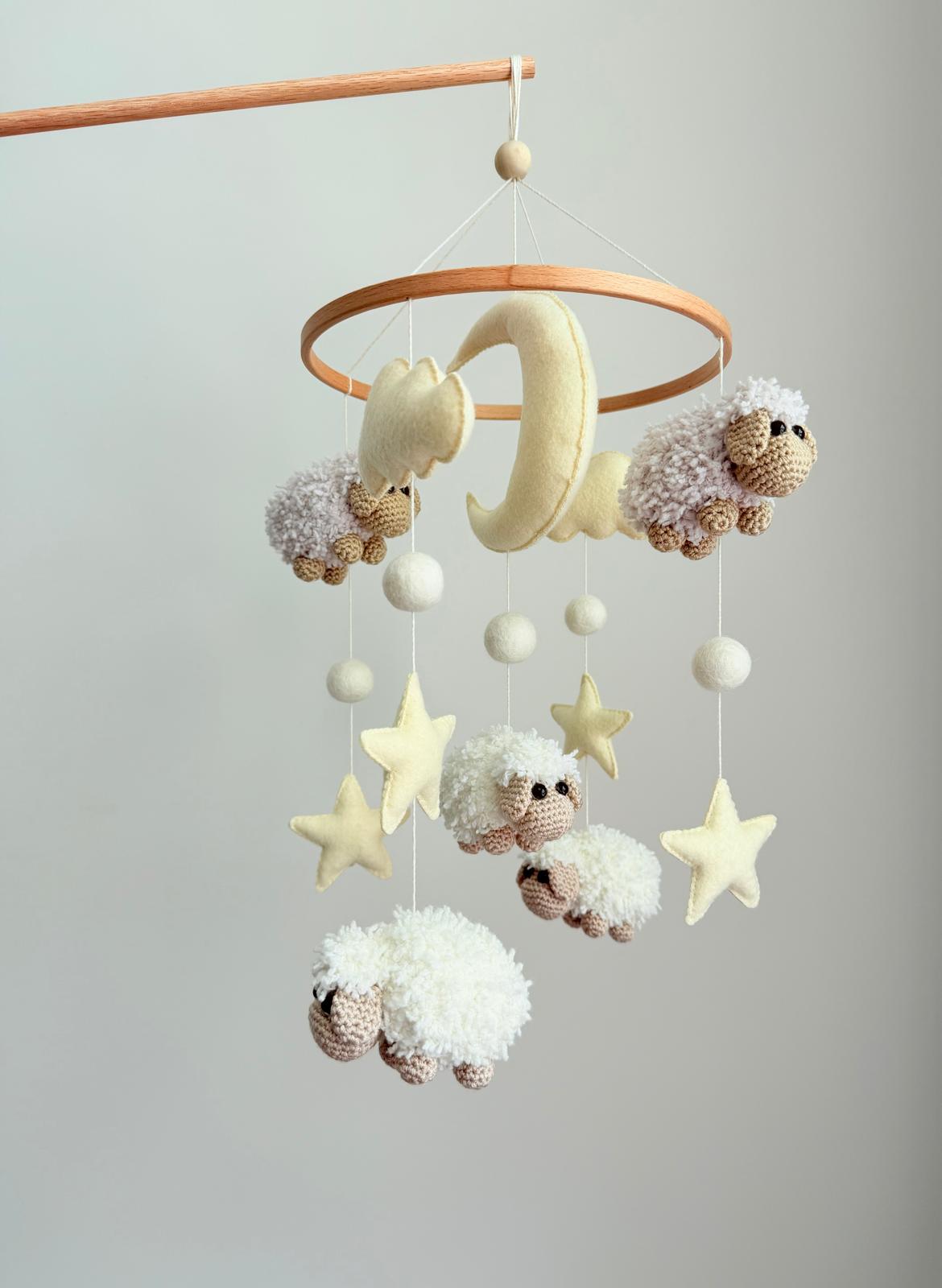Sheep Baby Crib Mobile with Stars Crochet Mobile
