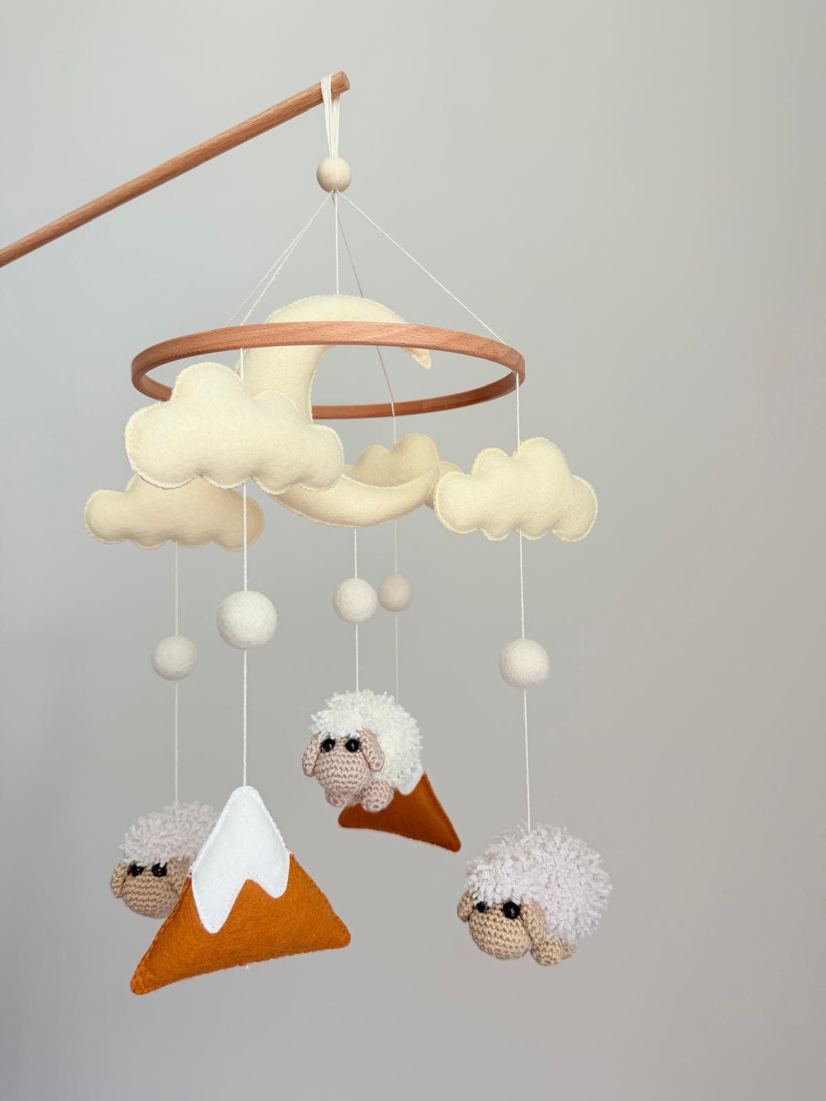 Sheep Baby Crib Mobile Mustard Yellow Mountain