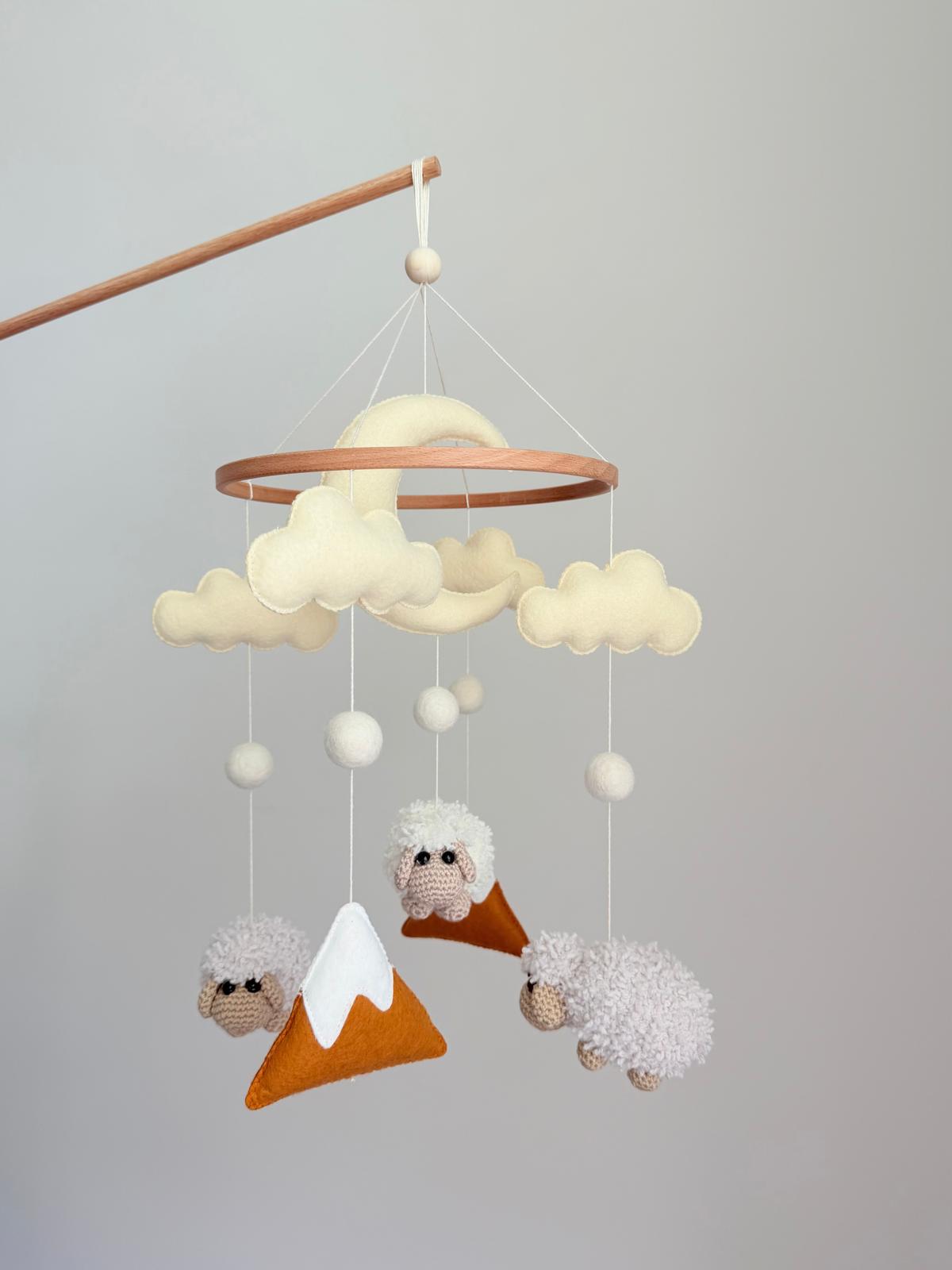 Sheep Baby Crib Mobile Mustard Yellow Mountain