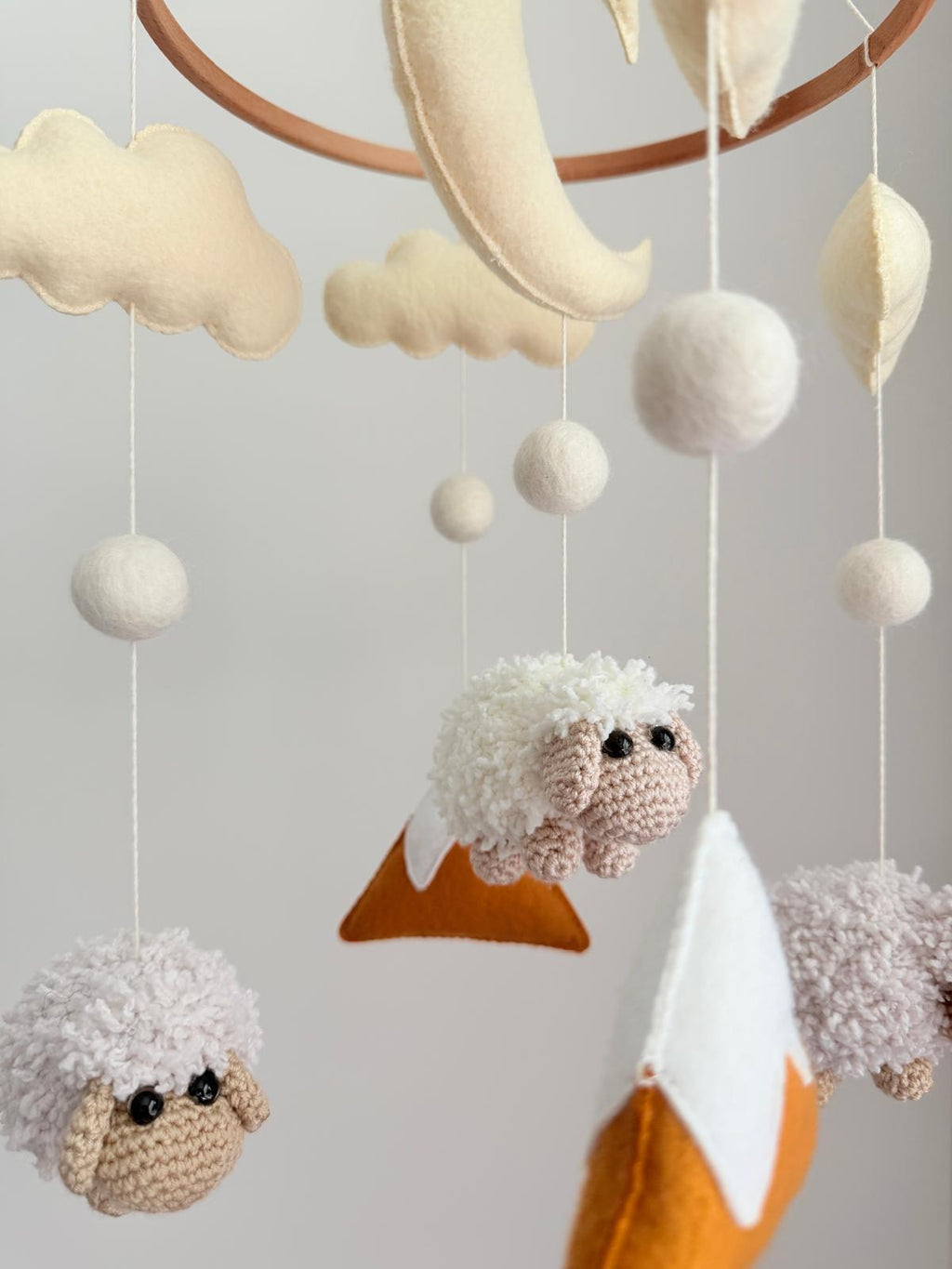 Sheep Baby Crib Mobile Mustard Yellow Mountain