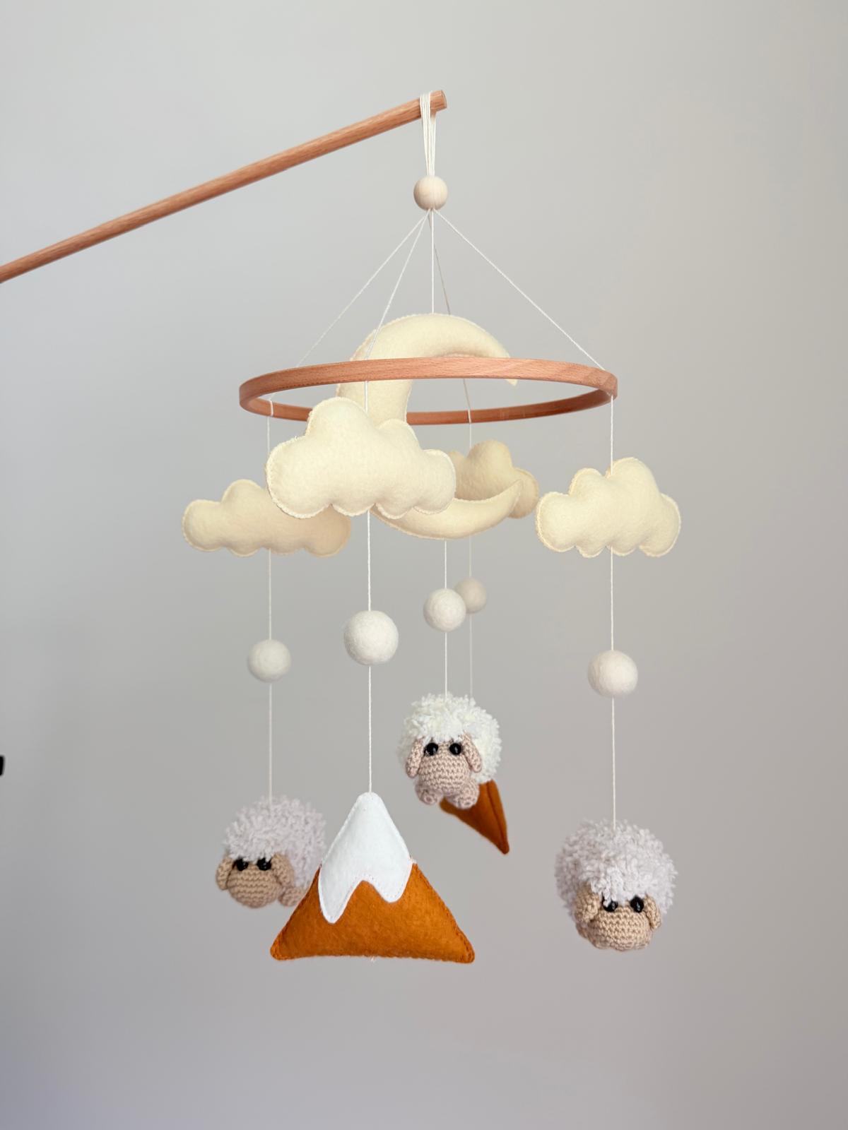 Sheep Baby Crib Mobile Mustard Yellow Mountain