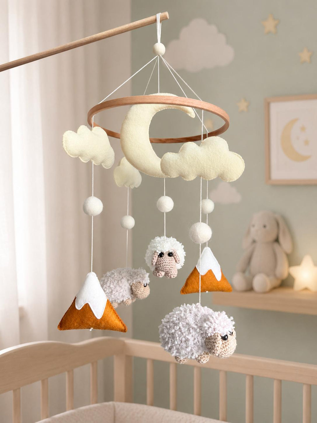 Sheep Baby Crib Mobile Mustard Yellow Mountain