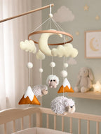 Sheep Baby Crib Mobile Mustard Yellow Mountain