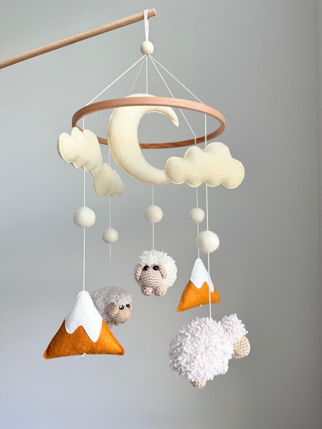Sheep Baby Crib Mobile Mustard Yellow Mountain