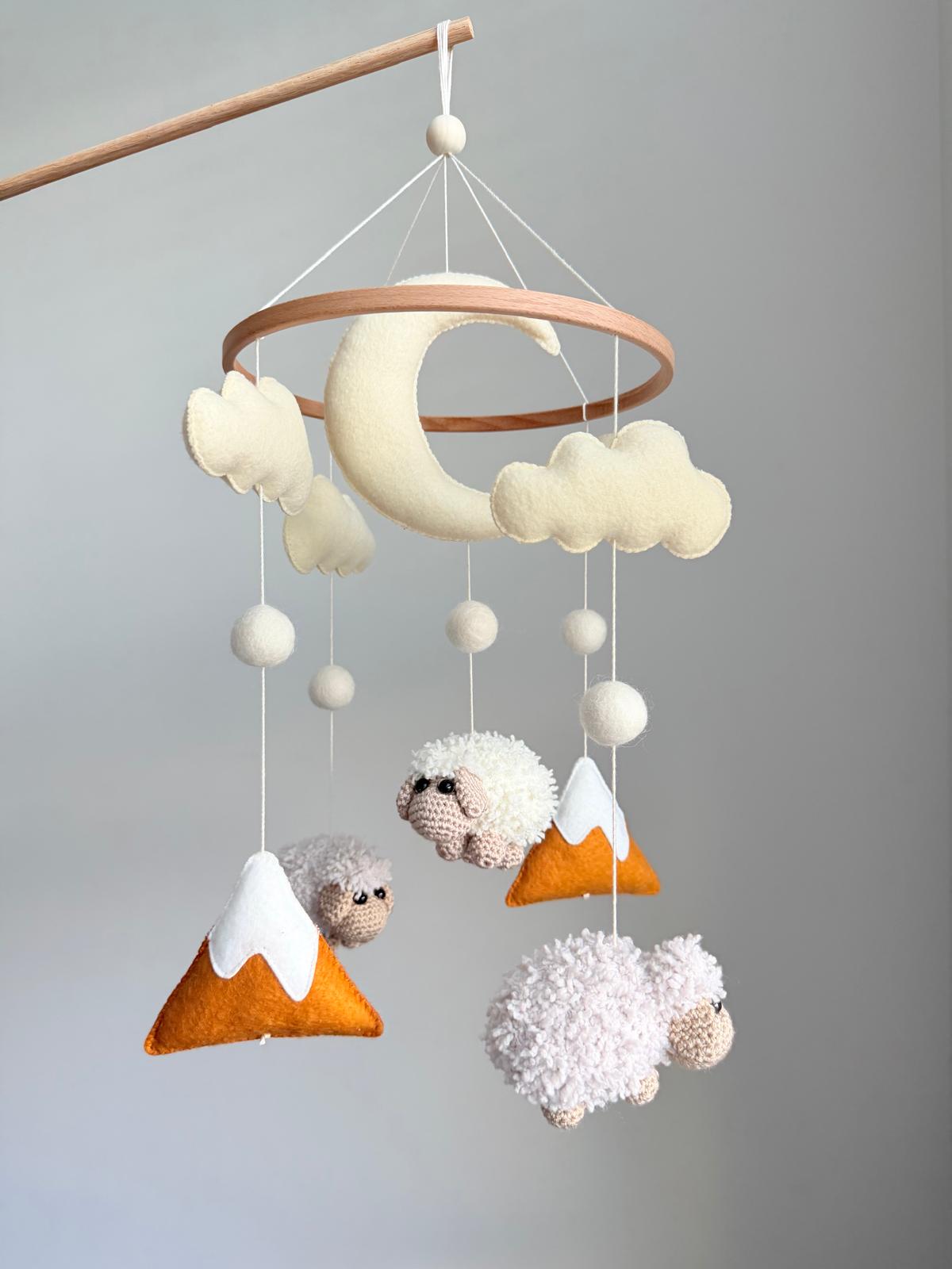 Sheep Baby Crib Mobile Mustard Yellow Mountain