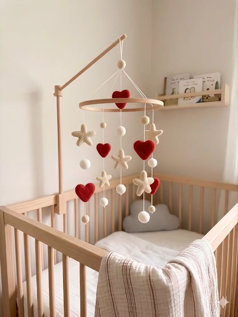 Hearts and Stars Felt Baby Crib Mobile